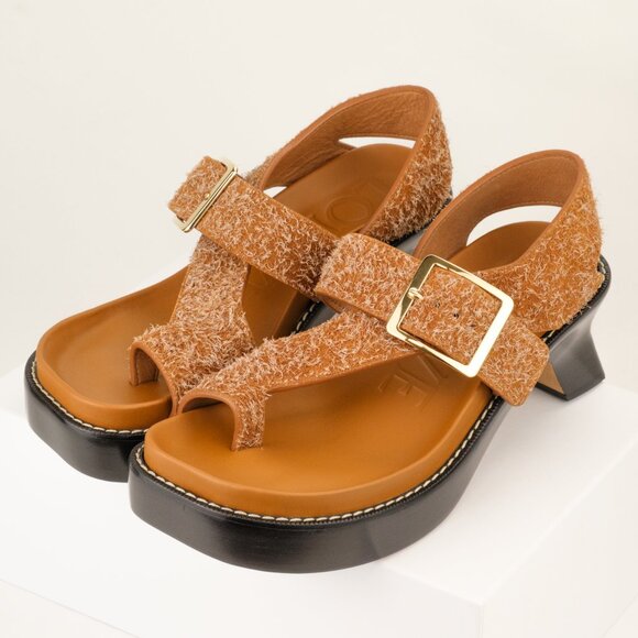 Loewe 70mm ‘Ease’ Platform Sandals, Brushed Suede, Tan, EU 38 - Picture 4 of 11